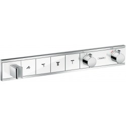 Shower tap Wall-mounted external part 4 way material: Brass thermostatic with holder With plate with separate exits, color: Chrome/White surface: Glossy Wall-mounted - external part