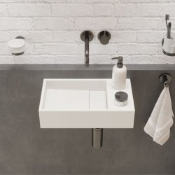 Washbasin Wall-mounted 40x22 no pedestal With 1 bowl Without hole material: Solid Surface, color: White surface: Matt