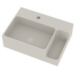 Νιπτήρας επίτοιχος 50x36x15,5 1.0H, με ράφι με 1 γούρνα με οπή στη μέση χωρίς υπερχείλιση από solid surface, χρώμα: Λευκό επιφάνεια: Ματ Επίτοιχοι