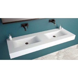 Νιπτήρας επίτοιχος 140x48x11 140D με 2 γούρνες χωρίς κολώνα χωρίς οπή  από solid surface, χρώμα: Λευκό επιφάνεια: Ματ Επίτοιχοι