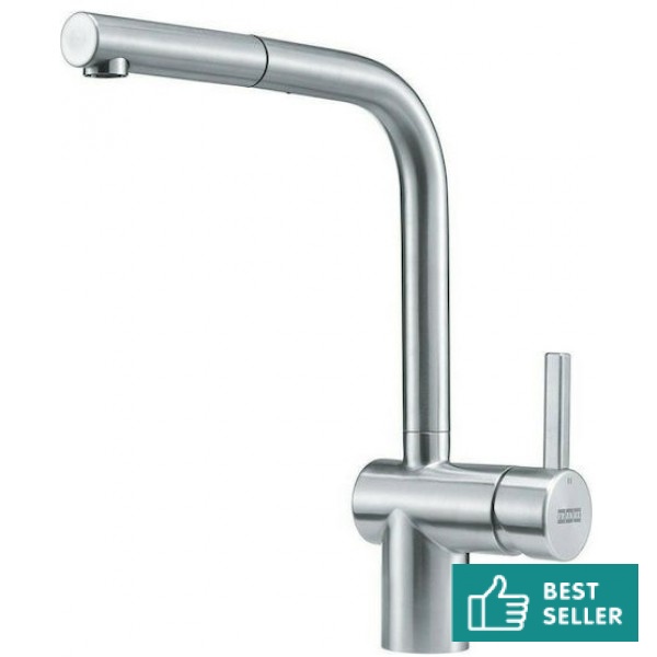 Kitchen tap Deck-mounted material: Inox With Pull-Out Spray 1 jet L-Spout, color: Chrome surface: Brushed Deck-mounted Kitchen tap Deck-mounted material: Inox With Pull-Out Spray 1 jet L-Spout, color: Chrome surface: Brushed Deck-mounted