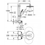 Bathtub tap with showerpipe and overhead shower Wall-mounted material: Brass thermostatic, color: Chrome surface: Glossy Wall-mounted exposed with showerpipe and overhead shower Bathtub tap with showerpipe and overhead shower Wall-mounted material: Brass thermostatic, color: Chrome surface: Glossy Wall-mounted exposed with showerpipe and overhead shower