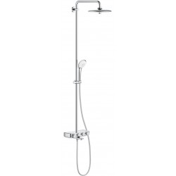 Bathtub tap with showerpipe and overhead shower Wall-mounted material: Brass thermostatic, color: Chrome surface: Glossy Wall-mounted exposed with showerpipe and overhead shower