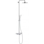 Bathtub tap with showerpipe and overhead shower Wall-mounted material: Brass thermostatic, color: Chrome surface: Glossy Wall-mounted exposed with showerpipe and overhead shower Bathtub tap with showerpipe and overhead shower Wall-mounted material: Brass thermostatic, color: Chrome surface: Glossy Wall-mounted exposed with showerpipe and overhead shower