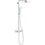 Shower tap with showerpipe and overhead shower Wall-mounted material: Brass thermostatic, color: Chrome surface: Glossy Wall-mounted exposed with showerpipe and overhead shower