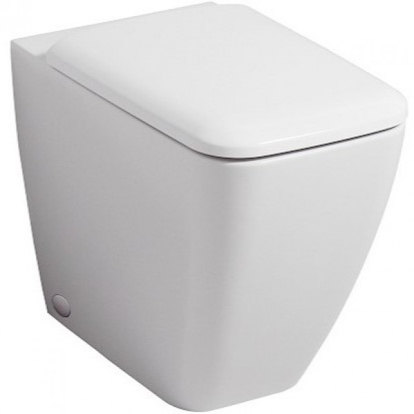 Floor standing toilet & toilet seat soft closing, style: Wrapover back to wall Rimless vertical outlet 56x35,5 surface: Glossy, color: White Floor standing toilet & toilet seat soft closing, style: Wrapover back to wall Rimless vertical outlet 56x35,5 surface: Glossy, color: White