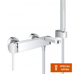 Bathtub tap Wall-mounted exposed material: Brass with hand shower, hose and holder mixer, color: Chrome surface: Glossy Wall-mouned exposed