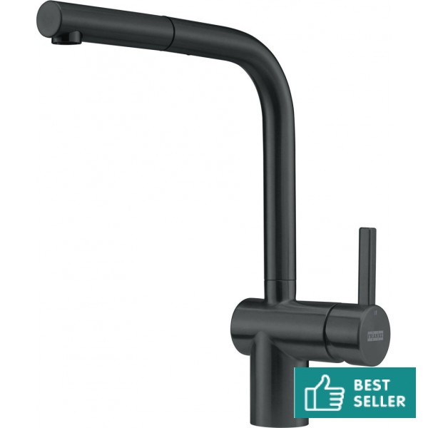 Kitchen tap Deck-mounted material: Inox with shower L-Spout, color: Black surface: Matt Deck-mounted