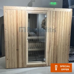 Σάουνα 200x143x220 & θερμοστατική 6KW & Πίνακας θερμότητας, χρώμα: Ξύλο Οξυά Σάουνες
