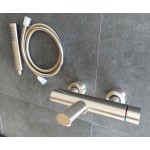 Bathtub tap Wall-mounted exposed material: Brass with hand shower, hose and holder mixer, color: Chrome surface: Brushed Wall-mouned exposed Bathtub tap Wall-mounted exposed material: Brass with hand shower, hose and holder mixer, color: Chrome surface: Brushed Wall-mouned exposed