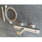 Bathtub tap Wall-mounted exposed material: Brass with hand shower, hose and holder mixer, color: Chrome surface: Brushed Wall-mouned exposed Bathtub tap Wall-mounted exposed material: Brass with hand shower, hose and holder mixer, color: Chrome surface: Brushed Wall-mouned exposed