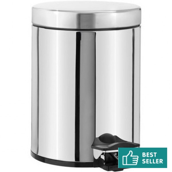 Waste bin material: Inox 5 lt Closed Floor standing, color: Chrome surface: Glossy Dustbins
