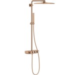 Μπαταρία ντουζιέρας με βέργα και κεφαλή ντους επίτοιχη από ορείχαλκο θερμοστατική Duo, 31x31cm, brushed warm sunset, χρώμα: Ροζ Χρυσό επιφάνεια: Βουρτσισμένη Επίτοιχες με βέργα και κεφαλή ντους
