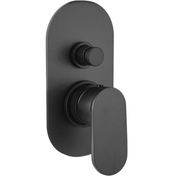 Shower tap Wall-mounted concealed - complete set 2 way material: Brass mixer With plate without hand shower, hose and holder, color: Black surface: Matt Wall-mounted - external part Shower tap Wall-mounted concealed - complete set 2 way material: Brass mixer With plate without hand shower, hose and holder, color: Black surface: Matt Wall-mounted - external part