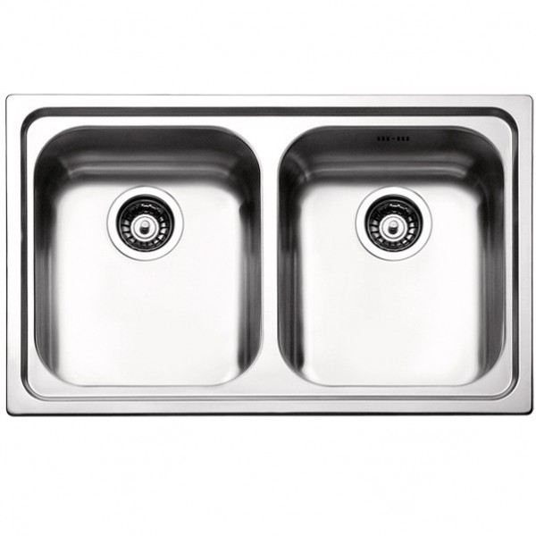 Νεροχύτης ανοξείδωτος 79x50 από inox επιφάνεια: Λεία ματ χωρίς πάγκο ένθετος 2 γούρνες, χρώμα: Χρωμέ Ανοξείδωτοι