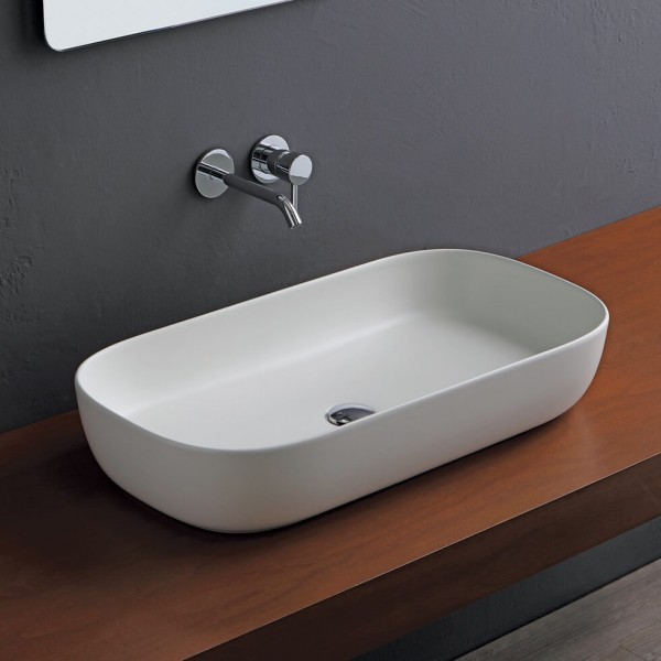 Washbasin Free standing 76x39x14 material: Porcelain Without hole Without overflow, color: White surface: Matt Free standing Washbasin Free standing 76x39x14 material: Porcelain Without hole Without overflow, color: White surface: Matt Free standing