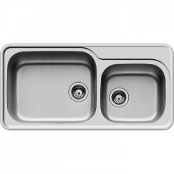 Νεροχύτης ανοξείδωτος 96x48 από inox επιφάνεια: Γυαλισμένη χωρίς πάγκο ένθετος 2 γούρνες 2B, χρώμα: Χρωμέ Ανοξείδωτοι