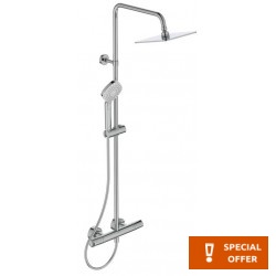 Shower tap with showerpipe and overhead shower Wall-mounted material: Brass thermostatic, color: Chrome surface: Glossy Wall-mounted exposed with showerpipe and overhead shower