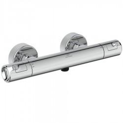 Shower tap Wall-mounted exposed material: Brass thermostatic without hand shower, hose and holder, color: Chrome surface: Glossy