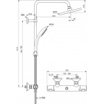 Shower tap with showerpipe and overhead shower Wall-mounted material: Brass thermostatic, color: Chrome surface: Glossy Wall-mounted exposed with showerpipe and overhead shower