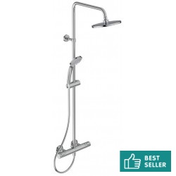 Μπαταρία ντουζιέρας με βέργα και κεφαλή ντους επίτοιχη από ορείχαλκο θερμοστατική Φ20cm, χρώμα: Χρωμέ επιφάνεια: Γυαλιστερή Επίτοιχες με βέργα και κεφαλή ντους