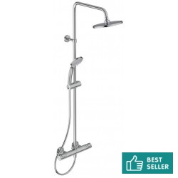 Shower tap with showerpipe and overhead shower Wall-mounted material: Brass thermostatic, color: Chrome surface: Glossy Wall-mounted exposed with showerpipe and overhead shower