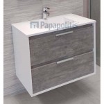 Έπιπλο μπάνιου κομπλέ με νιπτήρα, 80x45,5x60 από solid surface επίτοιχου τύπου, χρώμα: Ξύλο Γκρι Έπιπλα μπάνιου κομπλέ