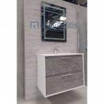 Έπιπλο μπάνιου κομπλέ με νιπτήρα, 80x45,5x60 από solid surface επίτοιχου τύπου, χρώμα: Ξύλο Γκρι Έπιπλα μπάνιου κομπλέ