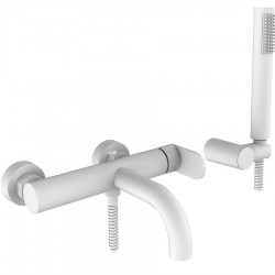 Bathtub tap Wall-mounted exposed material: Brass with hand shower, hose and holder mixer, color: White surface: Matt