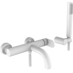 Bathtub tap Wall-mounted exposed material: Brass with hand shower, hose and holder mixer, color: White surface: Matt Wall-mouned exposed Bathtub tap Wall-mounted exposed material: Brass with hand shower, hose and holder mixer, color: White surface: Matt Wall-mouned exposed