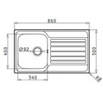 Νεροχύτης ανοξείδωτος 86x50 από inox επιφάνεια: Γυαλισμένη με πάγκο αριστερά / με πάγκο δεξιά ένθετος 1 γούρνα, χρώμα: Χρωμέ Ανοξείδωτοι