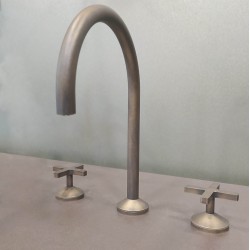 Wash basin tap Deck-mounted dual-level L size material: Brass Without waste old bronze, color: Bronze surface: Matt Deck-mounted