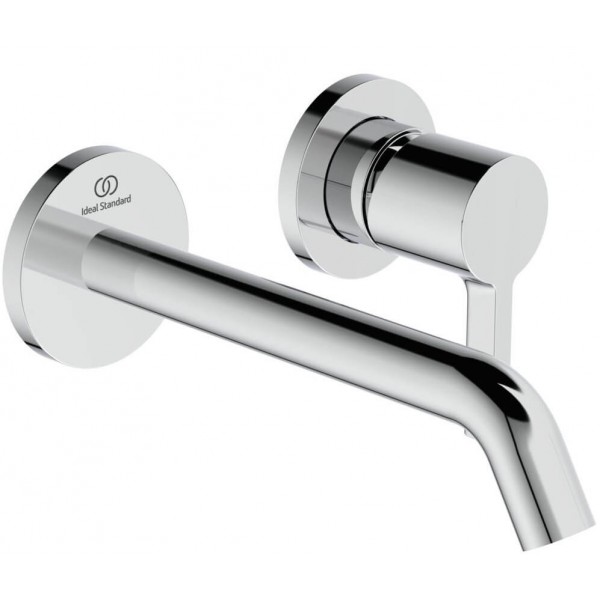Wash basin tap Wall-mounted - external part 2 holes mixer Without waste, color: Chrome 18cm material: Brass surface: Glossy Wall-mounted - external part Wash basin tap Wall-mounted - external part 2 holes mixer Without waste, color: Chrome 18cm material: Brass surface: Glossy Wall-mounted - external part