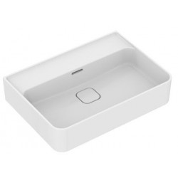 Washbasin Wall-mounted 60x43x13 semi pedestal / With overflow / no pedestal With 1 bowl Without hole material: Porcelain, color: White surface: Glossy Wall-mounted