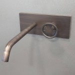 Wash basin tap Wall-mounted - external part mixer With plate Without waste, color: Grey 26cm, dark brass material: Brass surface: Brushed Wall-mounted - external part