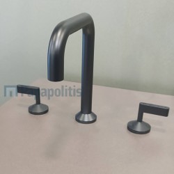 Μπαταρία νιπτήρος επικαθήμενη 2 λαβών από ορείχαλκο υψηλή χωρίς βαλβίδα, χρώμα: Μαύρο επιφάνεια: Ματ Επικαθήμενες