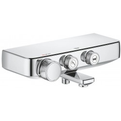 Bathtub tap Wall-mounted exposed material: Brass without hand shower, hose and holder thermostatic with shelf, color: Chrome surface: Glossy Wall-mouned exposed