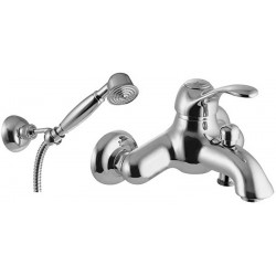 Bathtub tap Wall-mounted exposed material: Brass with hand shower, hose and holder mixer, color: Chrome surface: Glossy