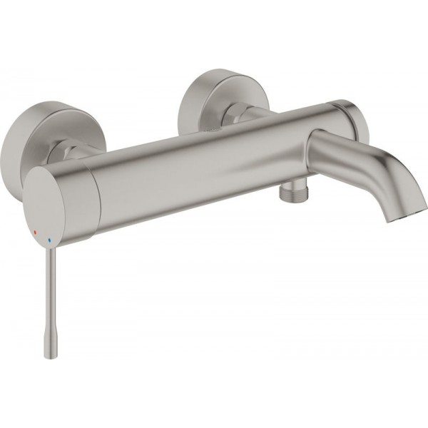 Bathtub tap Wall-mounted exposed material: Brass with hand shower, hose and holder Supersteel mixer, color: Chrome surface: Brushed Wall-mouned exposed