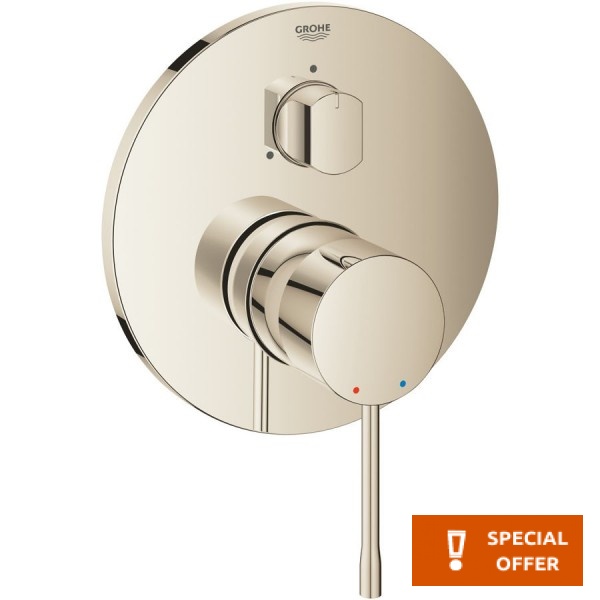 Shower tap Wall-mounted external part 3 way material: Brass mixer With plate without hand shower, hose and holder Polished Nickel, color: Chrome surface: Glossy Wall-mounted - external part
