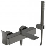 Μπαταρία μπανιέρας επίτοιχη από ορείχαλκο με τηλέφωνο, σπιράλ, στήριγμα Magnetic Grey αναμεικτική, χρώμα: Γκρι επιφάνεια: Βουρτσισμένη Επίτοιχες