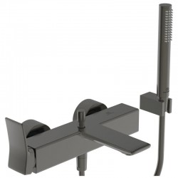 Μπαταρία μπανιέρας επίτοιχη από ορείχαλκο με τηλέφωνο, σπιράλ, στήριγμα Magnetic Grey αναμεικτική, χρώμα: Γκρι επιφάνεια: Βουρτσισμένη Επίτοιχες