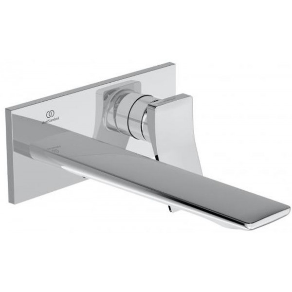 Wash basin tap Wall-mounted - external part mixer With plate Without waste, color: Chrome 22cm material: Brass surface: Glossy Wall-mounted - external part Wash basin tap Wall-mounted - external part mixer With plate Without waste, color: Chrome 22cm material: Brass surface: Glossy Wall-mounted - external part