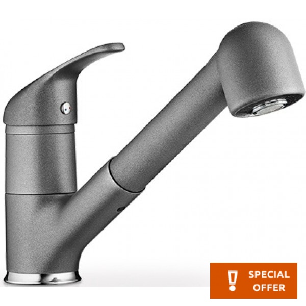 Μπαταρία κουζίνας επικαθήμενη από ορείχαλκο με ντους, χρώμα: Γκρι επιφάνεια: Ματ Επικαθήμενες