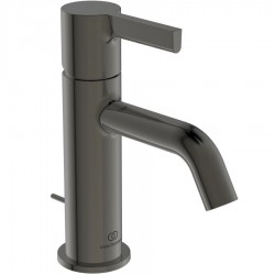 Wash basin tap Deck-mounted material: Brass mixer S size With pop-up waste set Magnetic Grey, color: Grey surface: Brushed