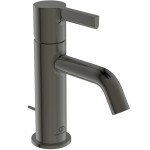 Wash basin tap Deck-mounted material: Brass mixer S size With pop-up waste set Magnetic Grey, color: Grey surface: Brushed Deck-mounted Wash basin tap Deck-mounted material: Brass mixer S size With pop-up waste set Magnetic Grey, color: Grey surface: Brushed Deck-mounted