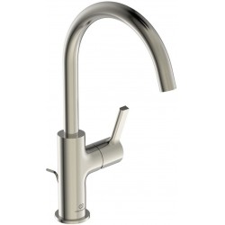 Wash basin tap Deck-mounted L size material: Brass mixer With pop-up waste set Silver Storm, color: Chrome surface: Brushed Deck-mounted