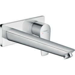 Wash basin tap Wall-mounted - external part mixer With non-closing waste set With plate, color: Chrome 22,5cm material: Brass surface: Glossy
