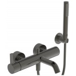 Bathtub tap Wall-mounted exposed material: Brass with hand shower, hose and holder Magnetic Grey mixer, color: Grey surface: Brushed Wall-mouned exposed Bathtub tap Wall-mounted exposed material: Brass with hand shower, hose and holder Magnetic Grey mixer, color: Grey surface: Brushed Wall-mouned exposed