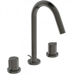 Wash basin tap Deck-mounted dual-level L size material: Brass With pop-up waste set Magnetic Grey, color: Grey surface: Brushed
